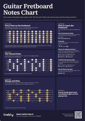 The Guitar Fretboard Notes Chart poster in the Dark style
